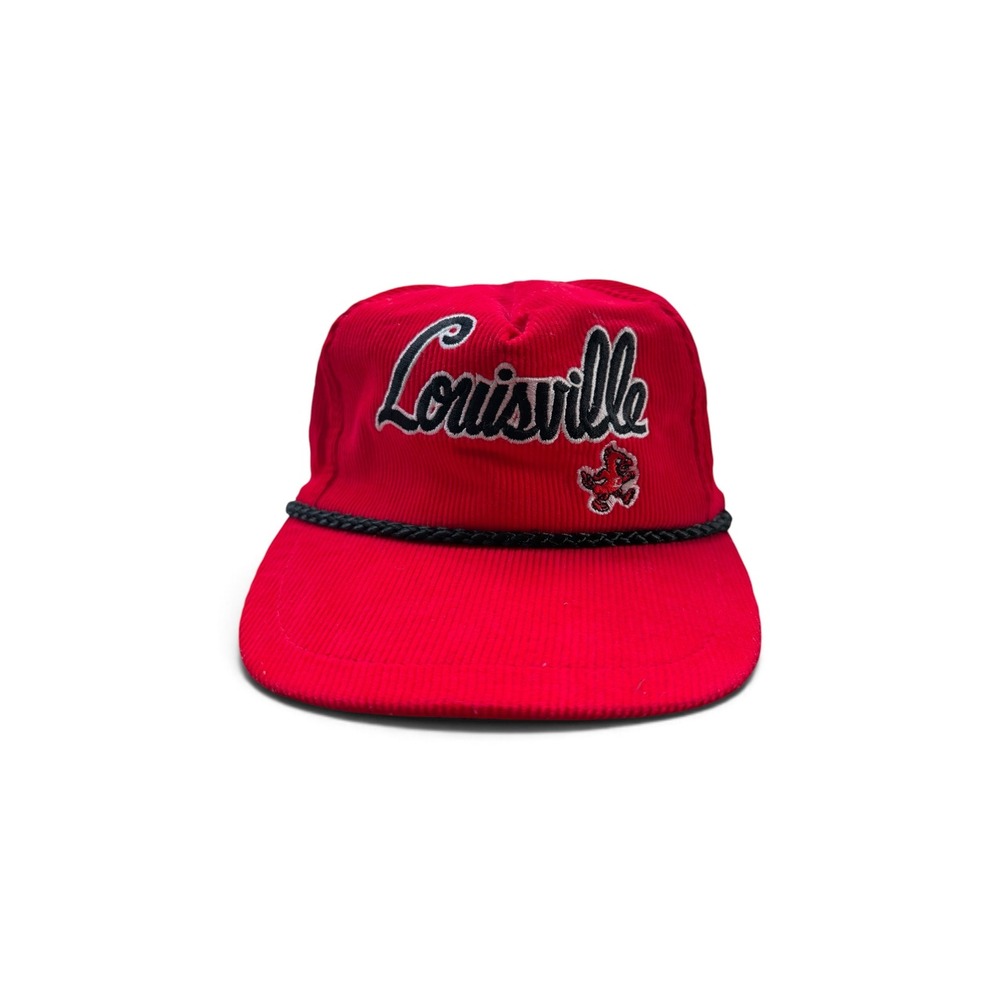 Vintage College Classics Louisville SnapBack Hat Mens Red Good Corduroy Rope 90s